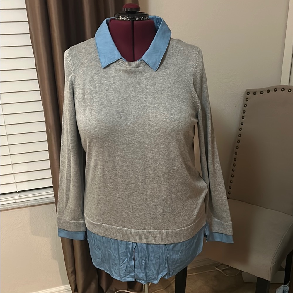 Gray and Blue Layered Sweater Top 1X NWT